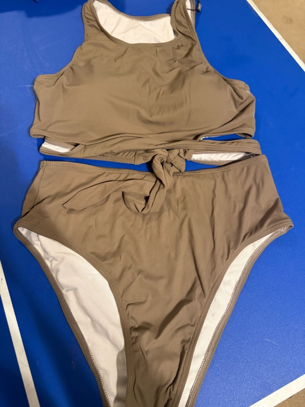 Zaful Ribbed Two-Piece Swim Set - Brown - Picture 2 of 4